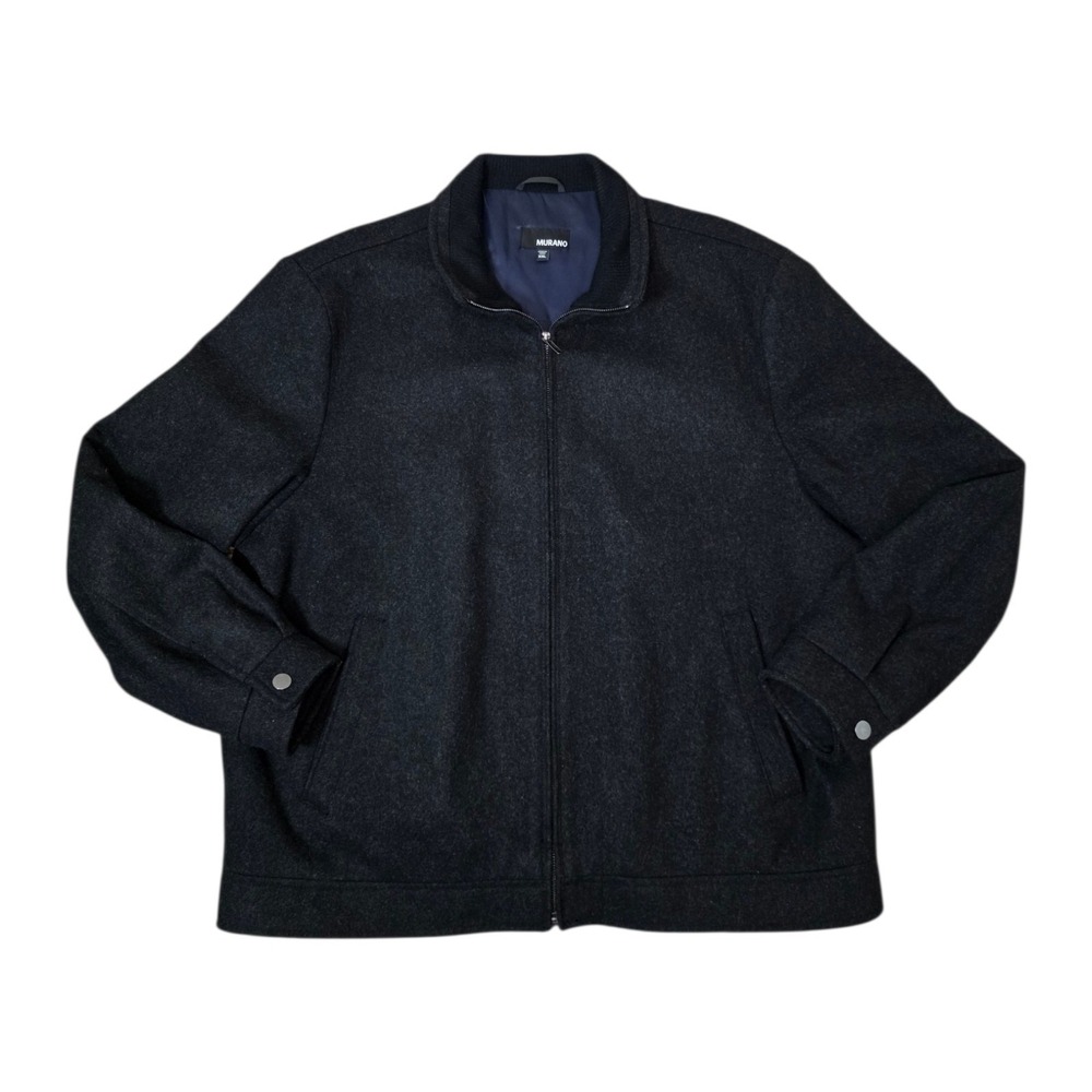 Murano Men's Wool Blend Jacket XXL Black Full Zip Bomber Coat Classic